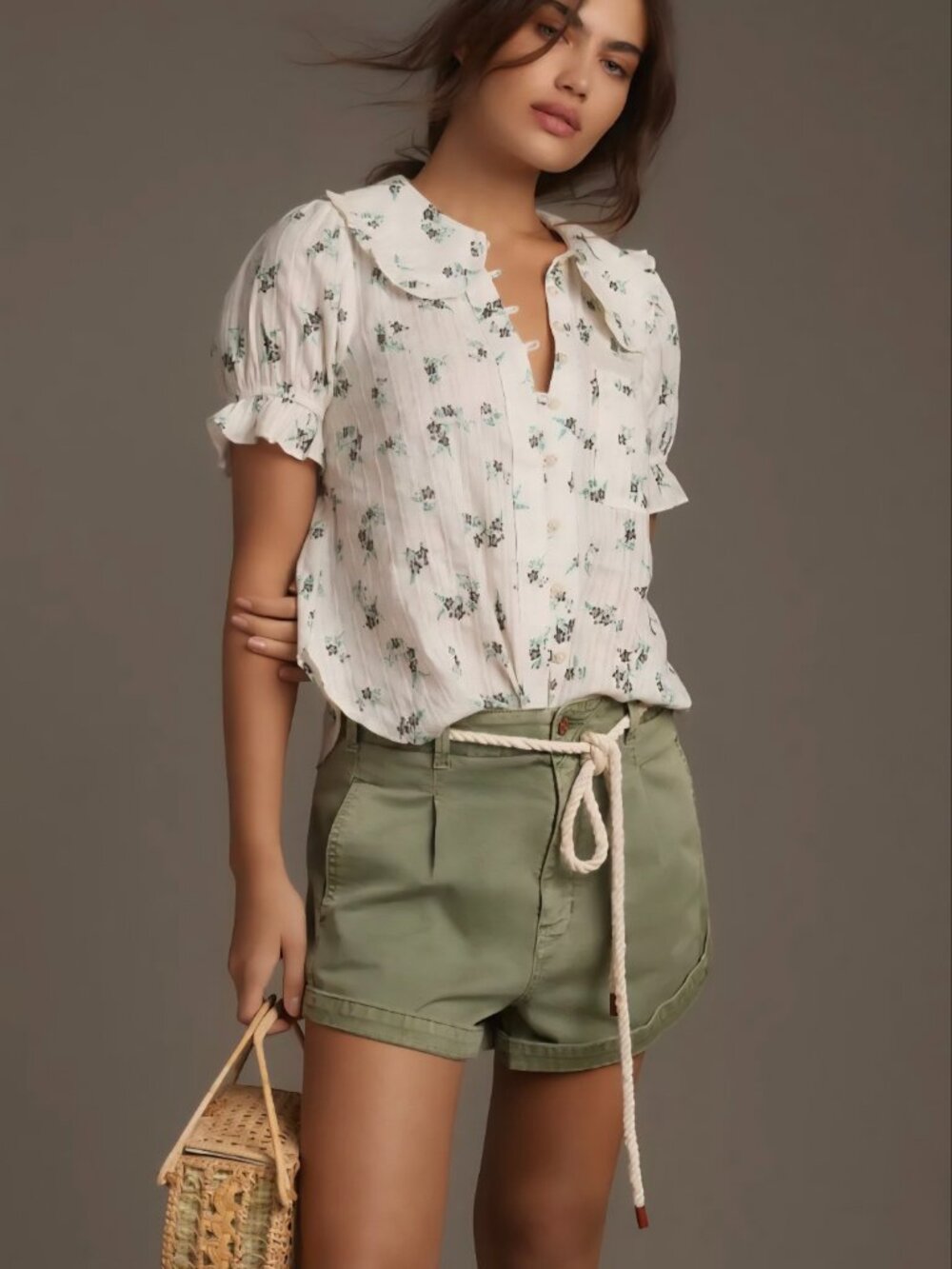 Pilcro Anthropologie The Keira Blouse Peter Pan Collar Puff Sleeves Floral 2X